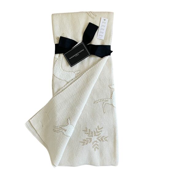 Magaschoni CHRISTMAS Reindeer Knit Holiday Throw 50x60 Holiday Cream & Gold New - Picture 4 of 14